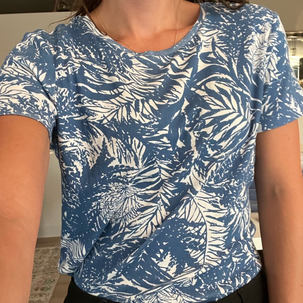 Talbots Blue and White Fitted Short Sleeve Tee